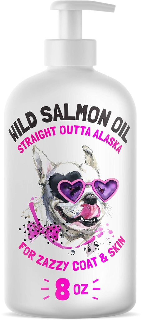 Wild Alaskan lakseolje for hunder og katter - ren fisk Omega 3 6 9 flytende EPA DHA fettsyrer - Hud & Coat Supplement - støtter felles funksjon, hjerne, øye, immun- og hjertehelse - laget i USA 8 oz