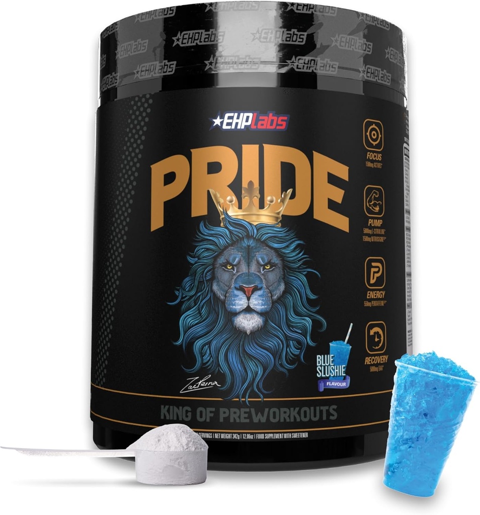 EHP Labs Pride Pre Workout pulver energi Supplement - sukker gratis preworkout for menn og kvinner, energi pulver øker drikke med BCAA - 280 mg kaffe - blå slushie (40 serveringer)