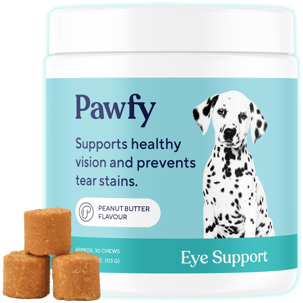 Pawfy Eye Support Myk Chews | Forhindre tear Stains | Støtte Eyesight | Overordnet øyehelse | med Luthein, Krill Olje & Astaxanthin
