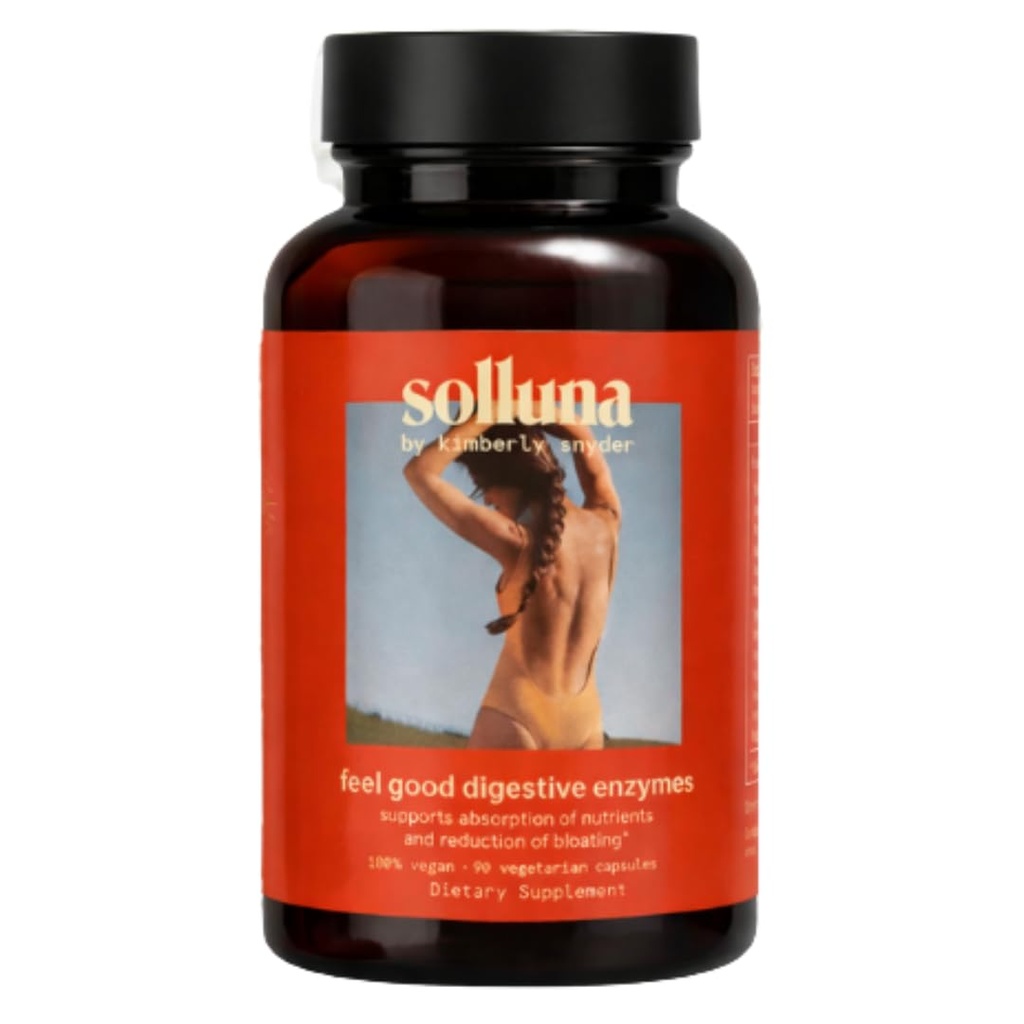 Solluna av Kimberly Snyder Digestive Enzymes Lipase, Amylase, Protease, Alpha-Galactosidase, Cellulase for Digestive helse, Nutrient Absorpsjon, Magesmerter, Gass & Bleating (90CT) Vegan & Ikke-GMO