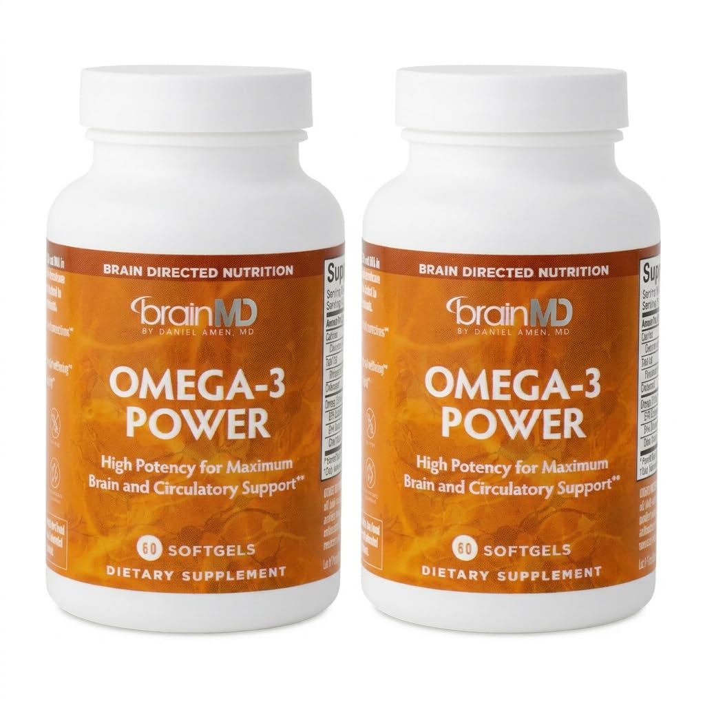 BrainMD Dr Amen Omega-3 Strøm - 60 Kapsler, Pakke med 2 - Joint & Immune Support Supplement - Inneholder DHA & EPA - Glutenfri - 60 Total Services