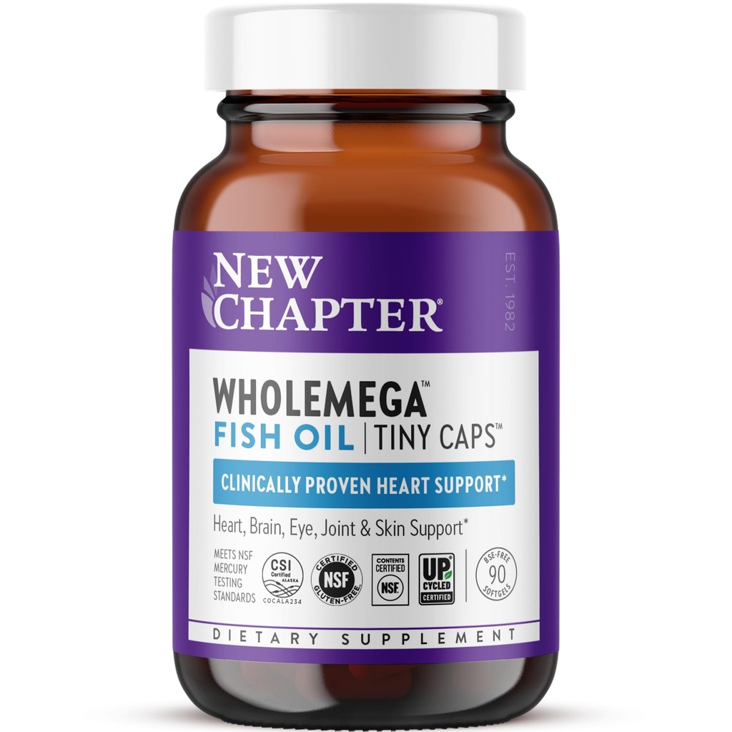 Nyt kapittel Wholemega Fish Oil Supplement, Tiny Capsules, 2000mg per servering, klinisk bevist Wild Alaskan Salmon Oil med Omega-3 + vitamin D3 + Astaxanthin, 500mg Hver - 90 Count