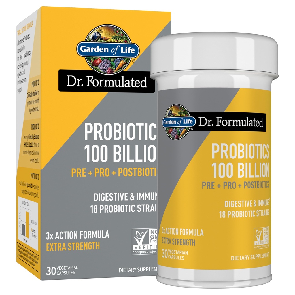 Livshage Dr. Formulert Pre, Post & Probiotika 100 milliarder CFU En gang daglig 3-i-1 komplette probiotika, prebiotika og postbiotika Supplement for kvinner og menn - Ekstra styrke, 30 dagers forsyning