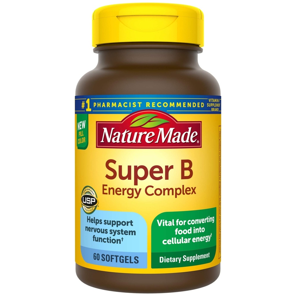 Natur laget Super B energikompleks, kosttilskudd for nervesystemstøtte, 60 Softgels, 60 dagers forsyning