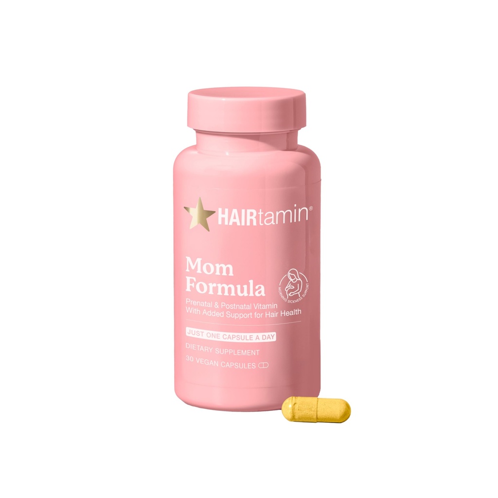 HAIRtamin MOM Vegansk Prenatal & Postnatal Multivitamin Supplement & Hår Vitamin Graviditet, Postpartum, Amming Probiotiske En-a-dag Hårvitaminer med Biotin, Sink, Jern (30 tall)
