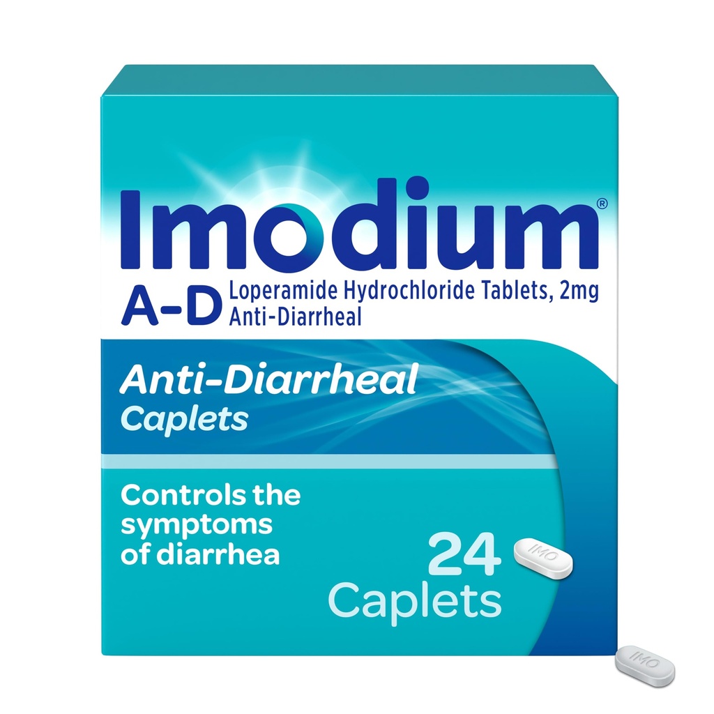 Imodium A-D diarrea Relief Caplets med Loperamid HCl, Anti-Diarreal medisin for å hjelpe kontroll symptomer på diarre på grunn av akutt, reisendes diarre, HSA/FSA kvalifisert, 24 ct