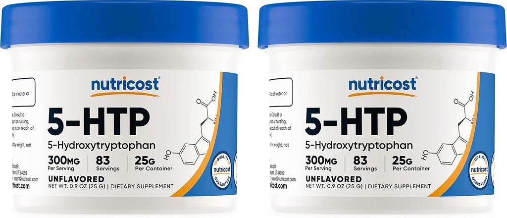 Nutricost 5-HTP pulver 25 gram (2 pakke) (300mg per servering)