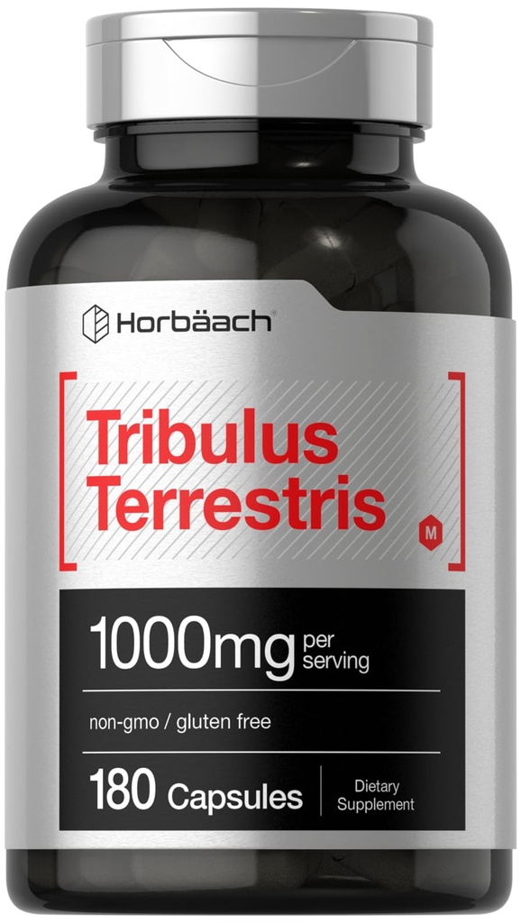 Horbaach Tribulus Terrestris for menn | 1000mg | 180 kapsler | Ekstrakt Supplement | Ikke-GMO og Glutenfri