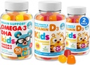 Omega 3 DHA Gummies og vitamin D Gummies for barn og voksne - Ingen fisk olje og glutenfri immun helse plante basert fiber Chewable