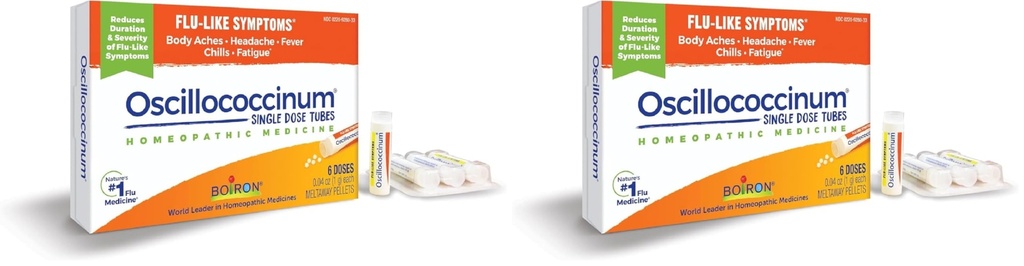 Boiron Oscillococcinum for lindring fra influensalignende symptomer på kroppssmerter, hodepine, feber, kløe og tretthet - 6 greve (pakke på 2)