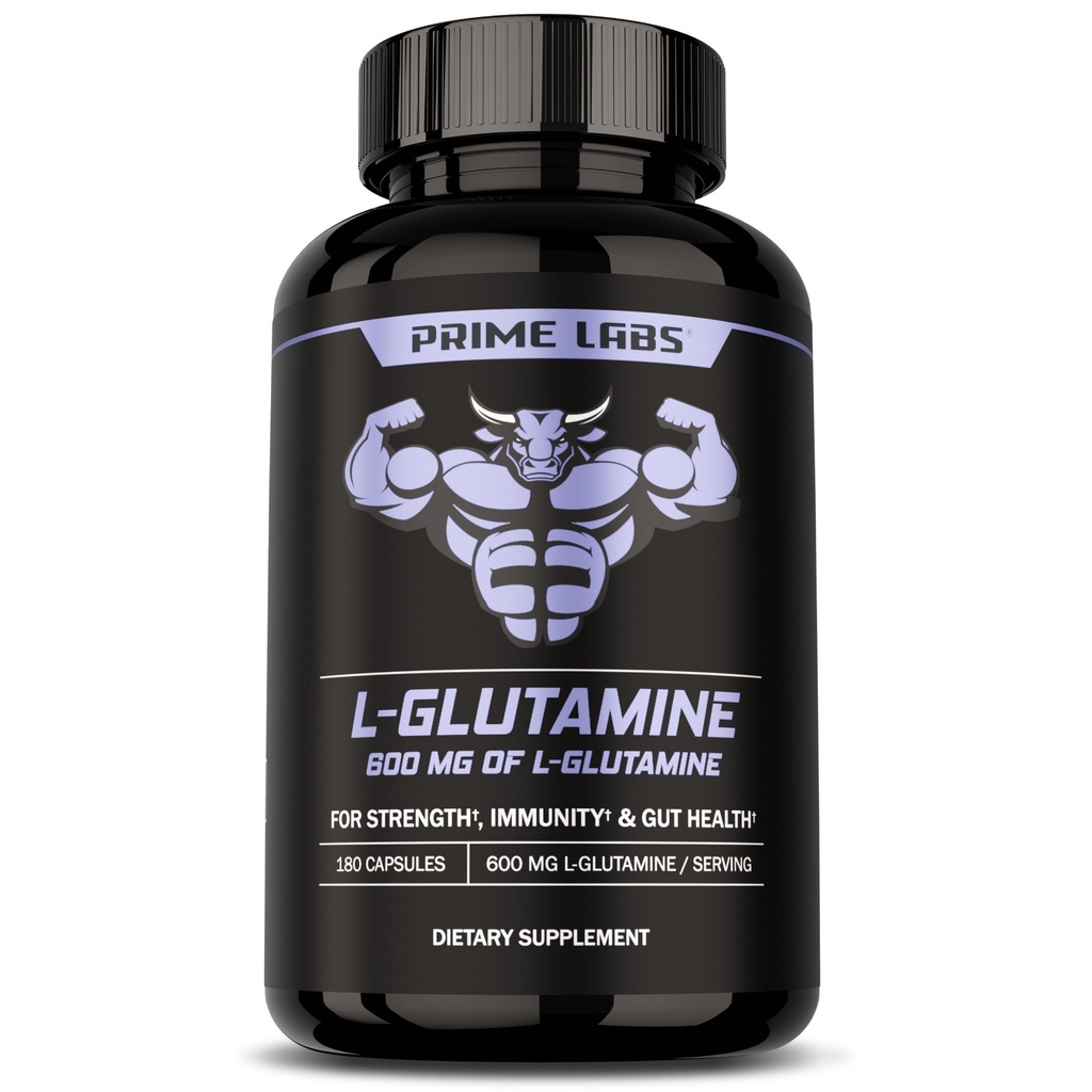 Prime Labs L Glutamin Capsules 600mg - støtter styrke, muskelgjenvinning, immunitet, & Gut helse - Amino Acid Supplement - for menn og kvinner