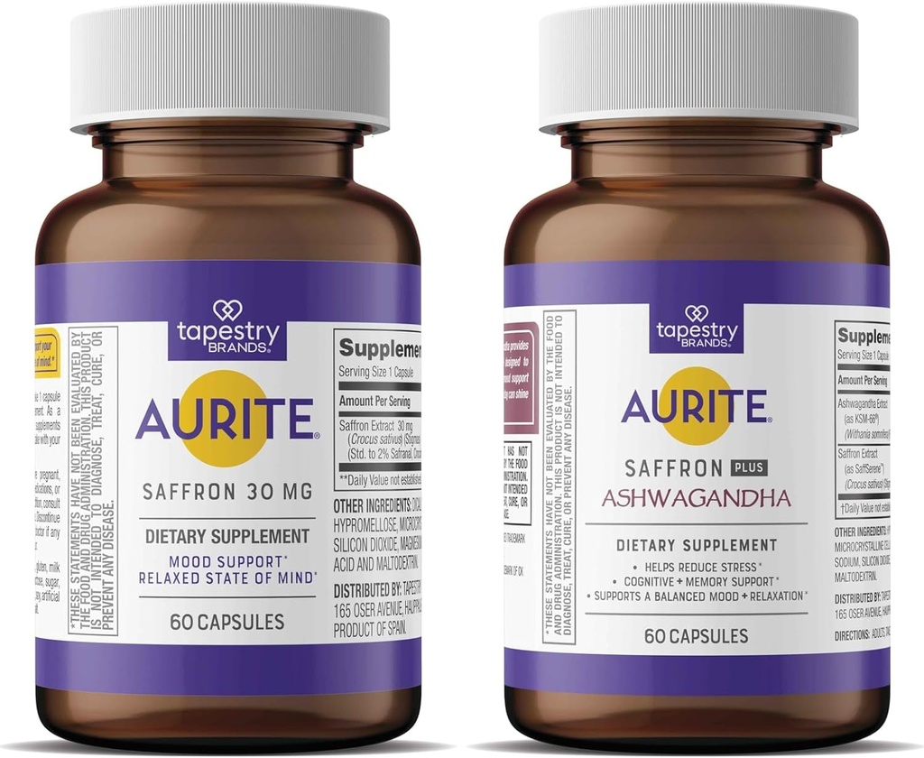 Saffron Ashwagandha & Saffron Supplement Bundle | Stress Management, Mood Support, Langtidsminne. Vegetarvennlig, Røykfritt, Veganske alternativer