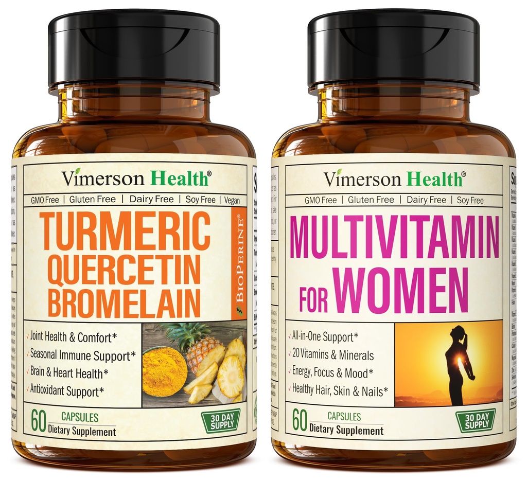 Quercetin med Bromelain & Turmeric Curcumin & komplette multivitamin for kvinner