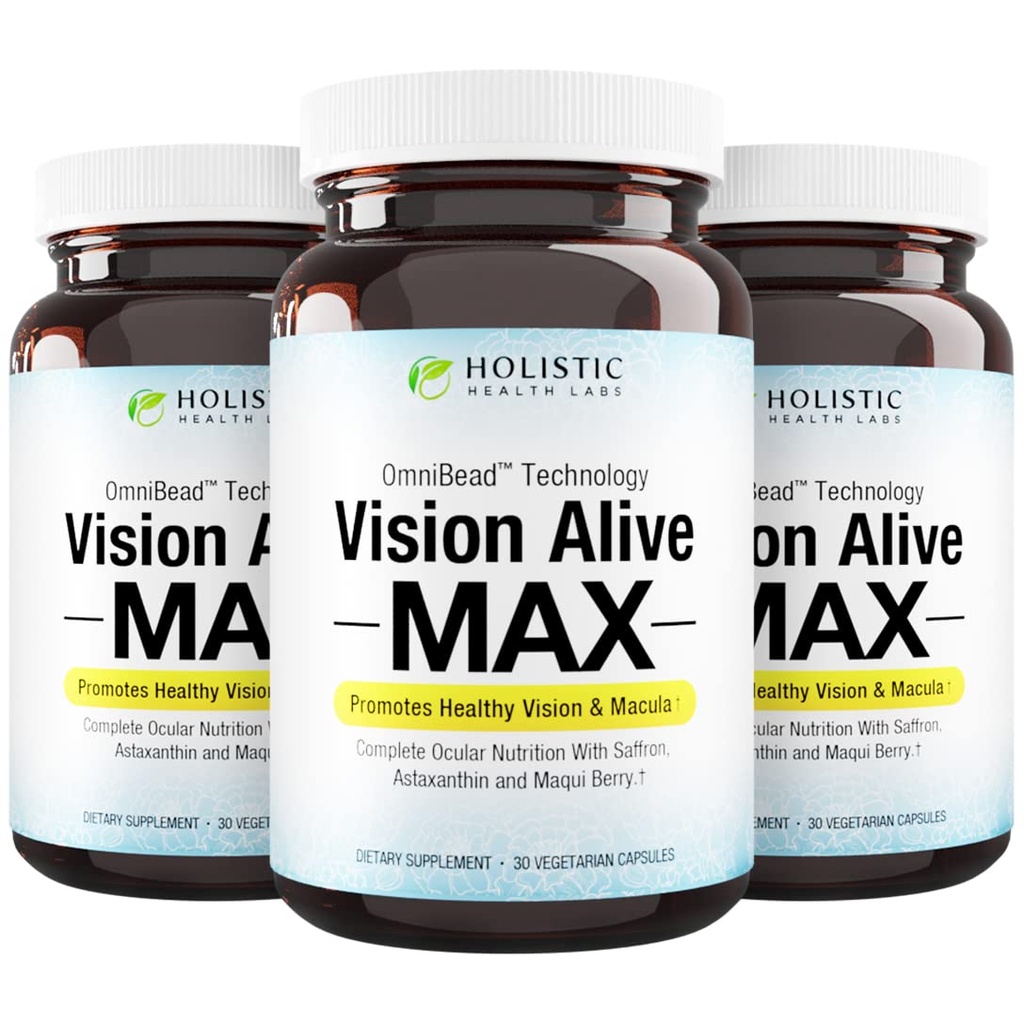 Holistisk helse Labs Vision Alive Max med 8 naturlige ingredienser Lutemax® 2020, Bilbær, Blåbær, c3g fra Black Currant, Maqui Berry, Saffron og Astaxanthin (30 greve)