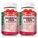 9-i-1 Probiotiske Fiber Gummier for voksne og tenåringer 16G Fiber per servering, Psyllium Fiber Supplement med 5 milliarder CFU Bacillus Coagulans, Inulin, ACV for Digestive, Gut & Immune Wellness - 2 flasker