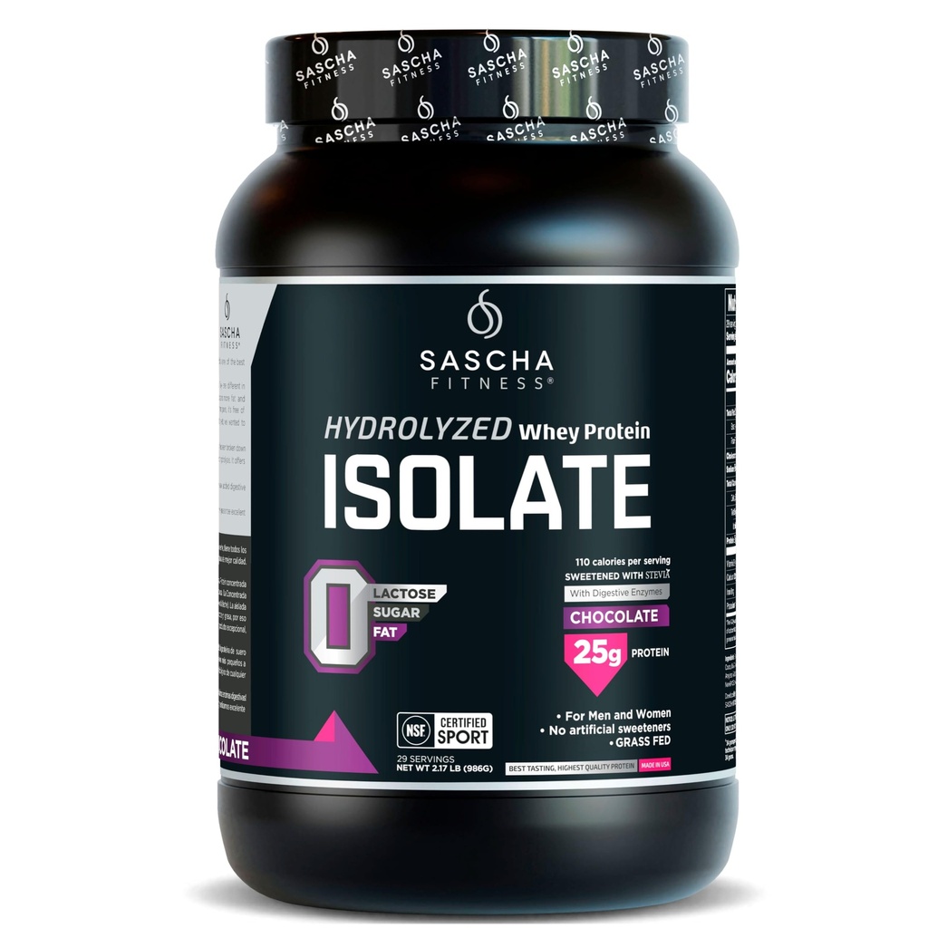 SASCHA FITNESS Hydrolyzed Whey Protein Isolate,100% Grass-Fed (2 Pound,Chocolate)