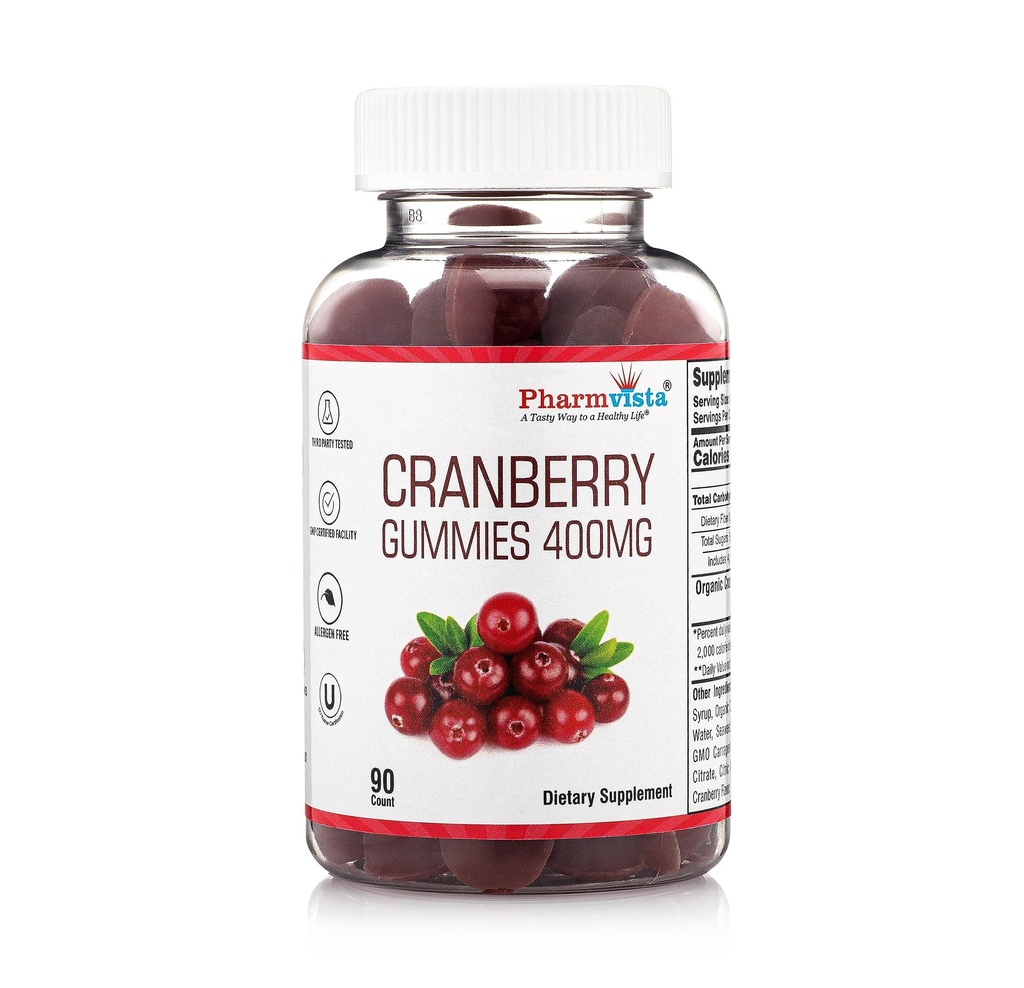 Cranberry Gummies for barn og voksne 400mg-Gluten Gratis Allergen Gratis Nutrient Rik Vegansk Supplement -Cranberry Chews-90 Count