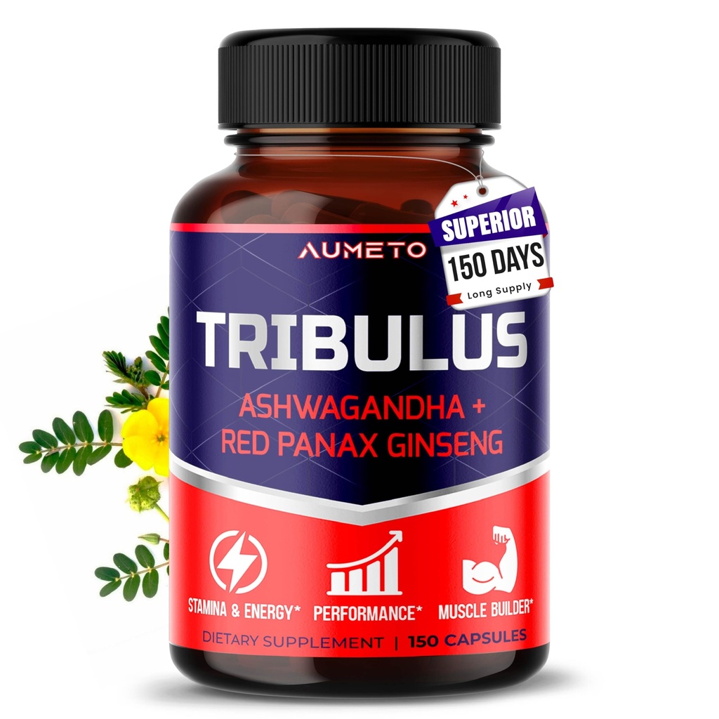 Tribulus Terrestris 98% Saponins - Forbedret 12-in-1 Formula med Yohimbine, Rød Panax Ginseng, Ashwagandha for å øke energi, Stamina og utholdenhet * - laget i USA