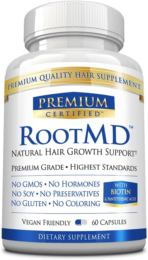 RootMD - Stimulere hårvekst, Juvenirere follikler, Forbedre Scalp sirkulasjon - Biotin, Kobber, Tocopheryl Acetate, Sag Palmetto - Alle naturlige veganvennlige - 60 Kapsler