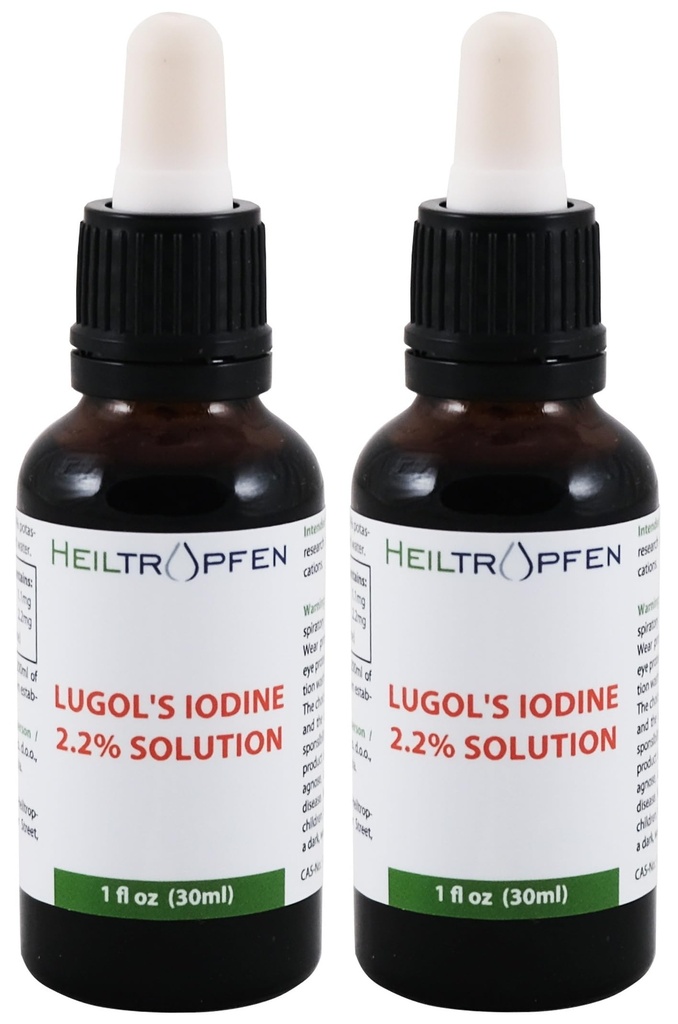 2X 2,2 % Lugols iodinløsning 2x1 fl Oz - 2x30 ml farmasøytiske grader ingredienser | Lugols løsning laget med jodin og kalium jodid | sett med to flasker | Heiltropfen®