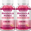 2 Pakker Sukkerfri Rhodiola Rosea Gummies Adaptogen Rhodiola Rosea Supplement & Cortisol Blocker for ytelse, Stamina, Mood & Motivation - Non-GMO, 120 Vegan Chews