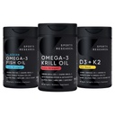 Idrettsforskning Antarktis krill olje Omega 3 1000mg (Dobbel styrke) med Fosfolipider, Choline & Astaxanthin, Triple Styrke Omega 3 Fish Oil Single-Source Wild Alaska Pollock 1250mg, Vitamin D3 K2