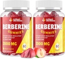2000mg Berberine Supplement Gummies - høy potens Berberine med ceylon cinnamon Candy, gurkemeie, magnesium, kromium - sukkerfri, vegansk, ikke-GMO, glutenfri - Peach Flavor 60 gummies - 2 pakke