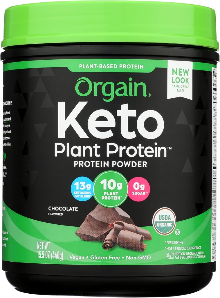 Orgain Organic Keto Vegan Protein pulver, sjokolade - 10g Plante Basert Protein, 0g Sukker*, Avocado & Kokosolje, Glutenfri, Ingen Dairy, Laktose eller Soja ingredienser, For Smoothies & Shakes, 0.97lb