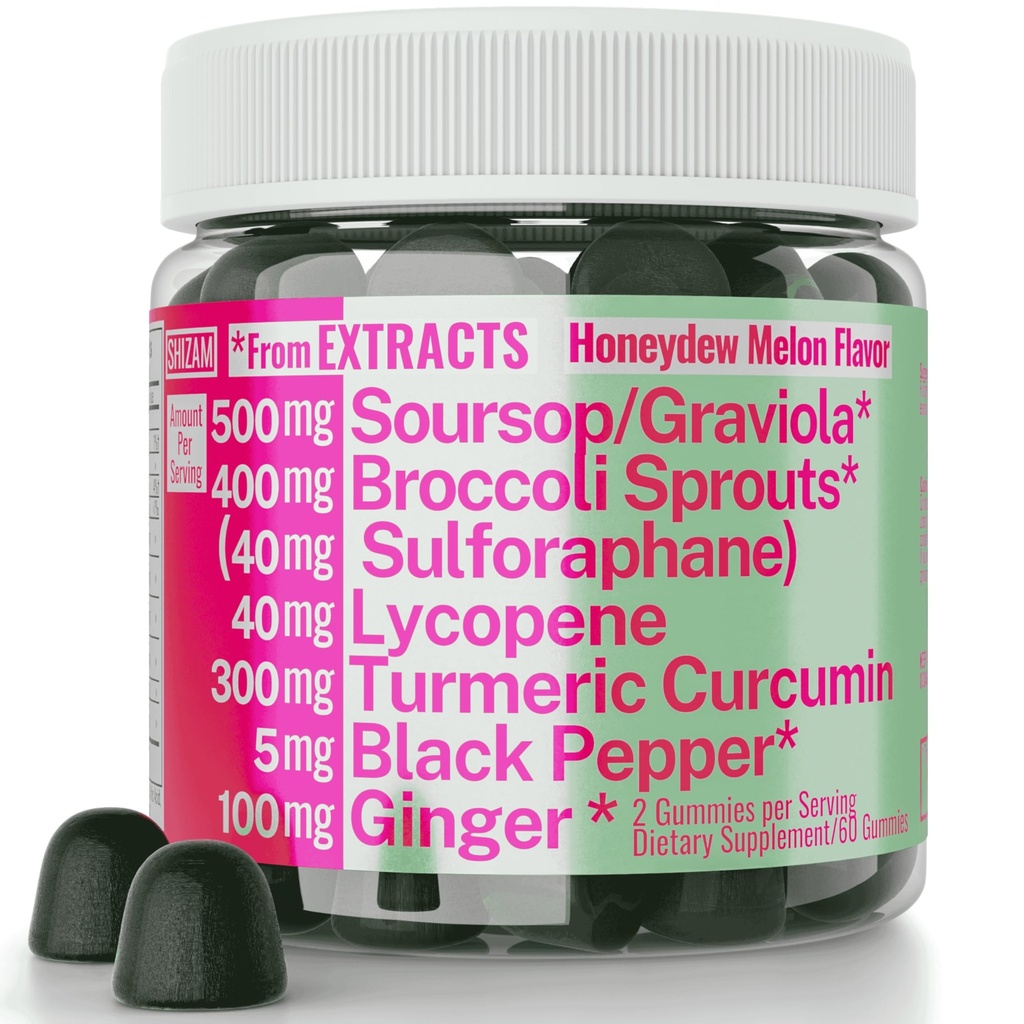 Soursop Graviola Curcumin Lycopen Broccoli Sprouts Sulforaphane Extract Gummier med gummer curcumin Ginger Black Pepper, Sour Sop Guyabano Leaf Supplement, Chew Chewable Pills Kapsler Kosttilskudd