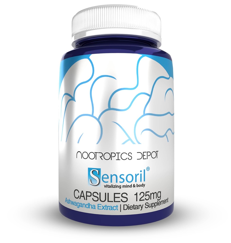 Nootropics Depot Sensoril Ashwagandha Kapsler | 125 mg | 180 Ct.  Ay Ayurveda Supplement | Standardisert medania somnifera Ekstrakt | for å støtte sunn energi, mental kognisjon + kardiovaskulær helse