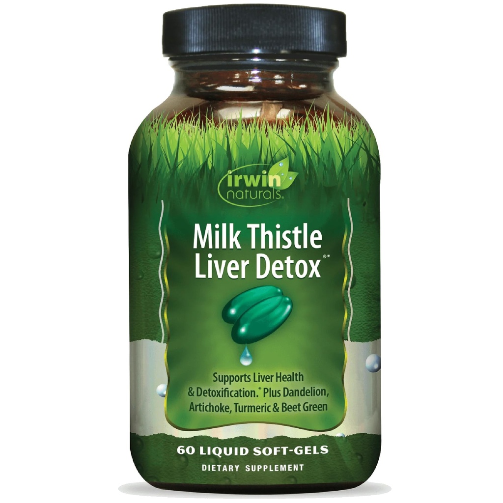 Irwin Naturals Milk Thistle Liver Detox - 60 flytende Softgels - støtter leverhelse med Dandelion, Artichoke, Turmeric & Green Beet Root