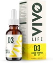 Vivo Life - Vitamin D3 K2, 50 ml flytende komplekse dråper, 2000iu av D3, Vegansk helse supplement for menn og kvinner, 100 serveringer