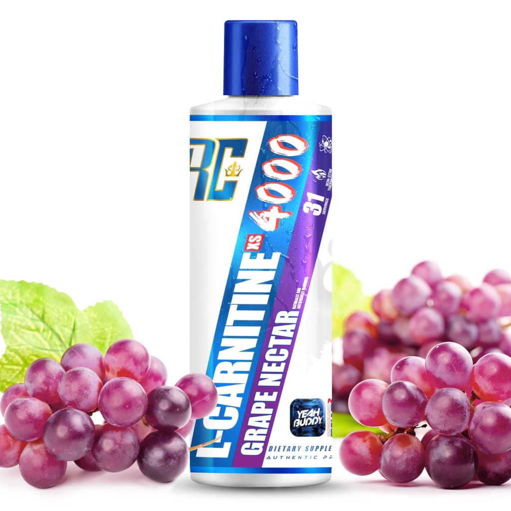 Ronnie Coleman Signature Series L Carnitine XS 4000 Flytende, Stimulant Gratis, Sukkerfri, Zero Carbs, Lean Muscle Styrke støtte for menn og kvinner, 16 Oz (16 oz, Grape Nectar (4000))