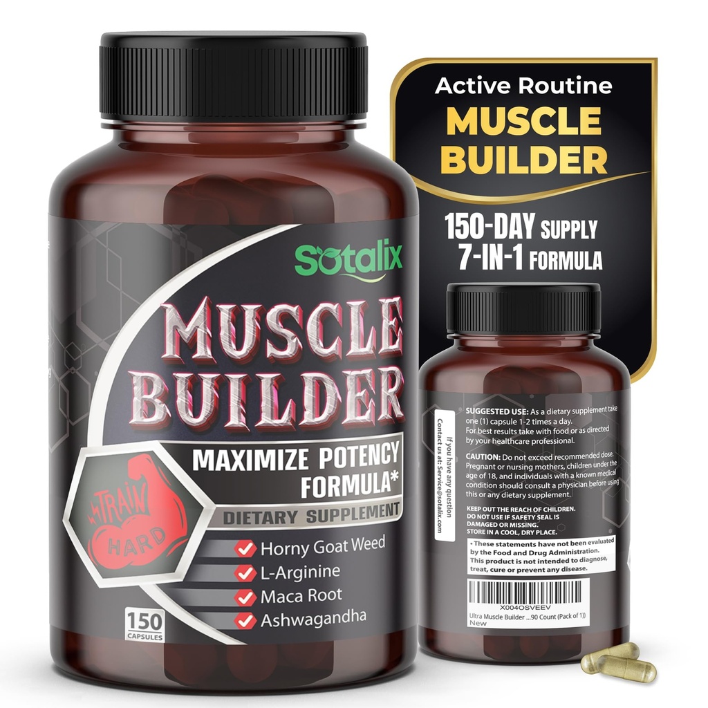 Ultra Muscle Builder Supplement med L-Arginine & Tribulus – Sports Trening Support – 150 kapsler (150-dagers forsyning)