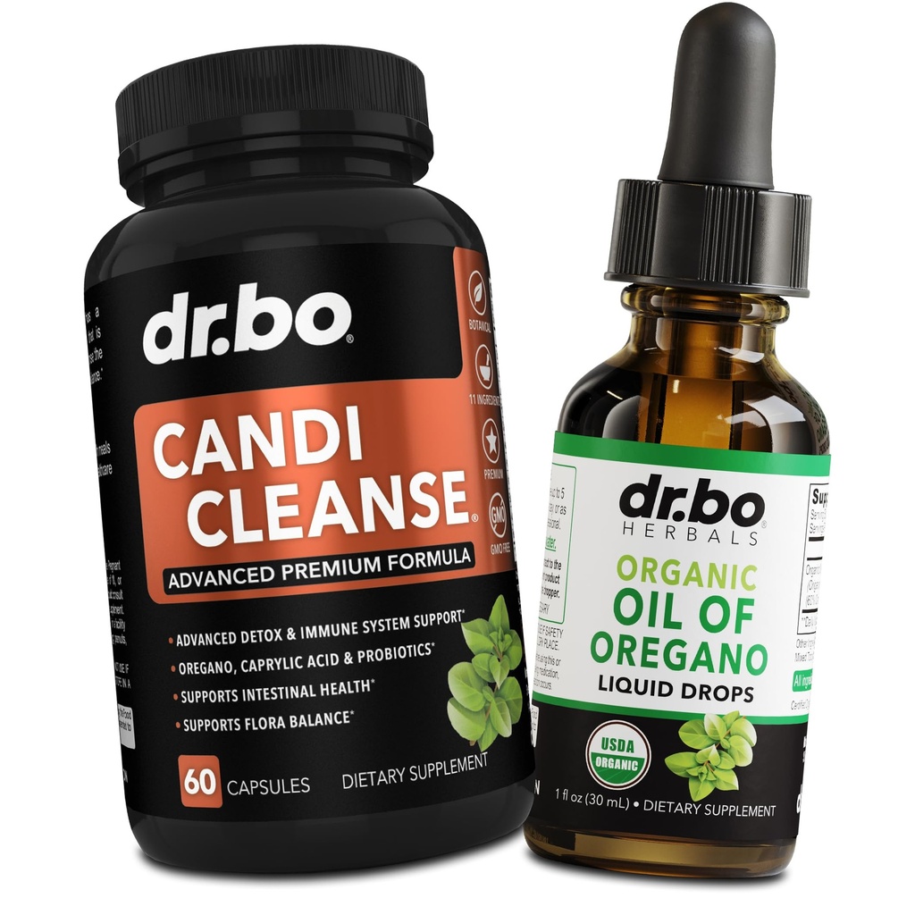 Candi Cleanse & Oregano oljedråper - Ekstra styrke Probiotic Complex Cleanser & Organic Liquid - Naturlig oral Herbal Caprylic Acid Kapsler & olje av Oregano Drops Tinktur Ekstrakt