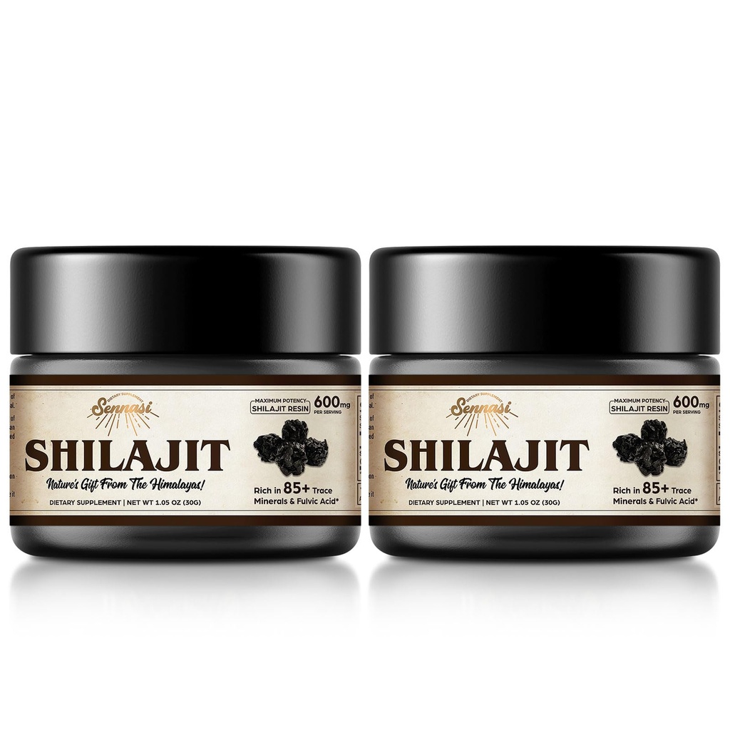 Shilajit ren Himalayan Organic Shilajit Resin - 600mg Maksimal potens Natural Organic Shilajit Resin med 85+ Trace Minerals & Fulvic Acid for energi, Immunstøtte, 30 gram (2 pakke)
