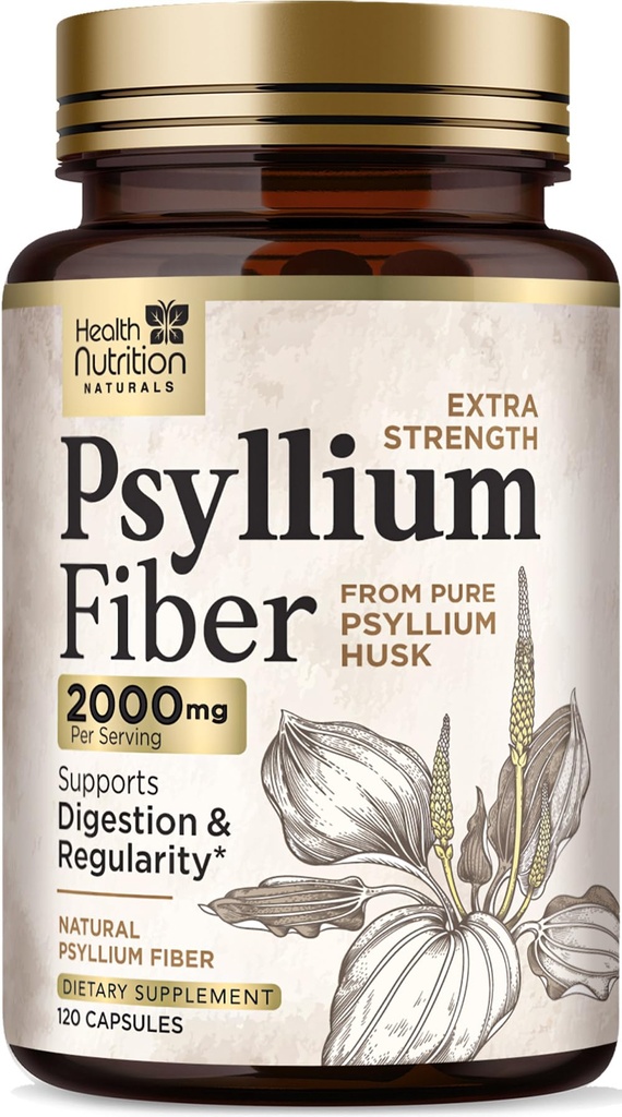 Psyllium Husk Capsules 1500 mg - Naturlig Fiber Supplement Piller, Daglig Digestion, Colon Helse, & Regularity Support, Plant Basert Psyllium Huss pulver Caps, Vegansk, Ikke-GMO - 120 Veggie Kapsler