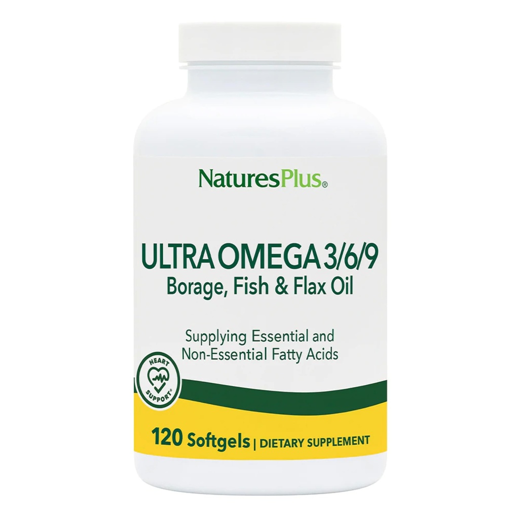 Natures Plus Ultra Omega 3 6 9-1200 mg, 120 Softgels - Boreolje, Fiskeolje, Flax oljetilskudd - Glutenfri - 120 Serveringer