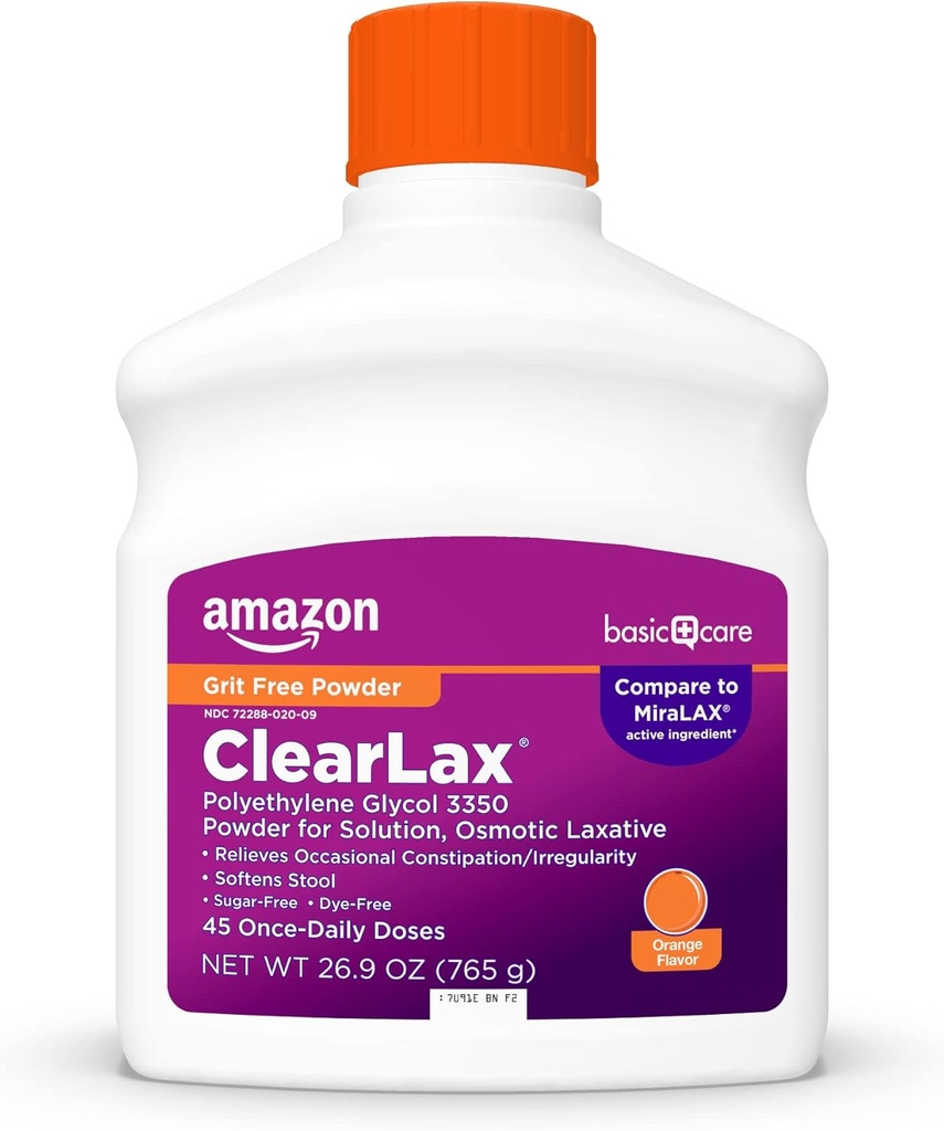 Basic Care ClearLax, Laxativt pulver for Gentle Accelerator Relief, Softens Stool, Polyetylen Glycol 3350, Orange Flavor, 1,68 pund (Pack of 1)