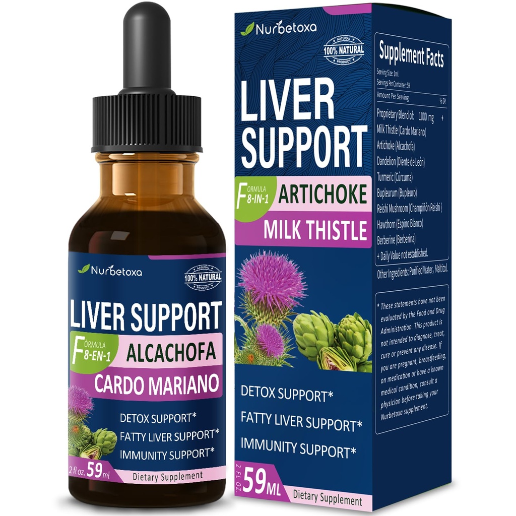 Melk Thistle & Artichoke Extract Liver Support Drops for Fatty Lever, Alcachofa, Curcuma y Cardo Mariano para el Higado Graso, Berberina para Bajar de Peso, Liver Detox & Repair Formula.2oz