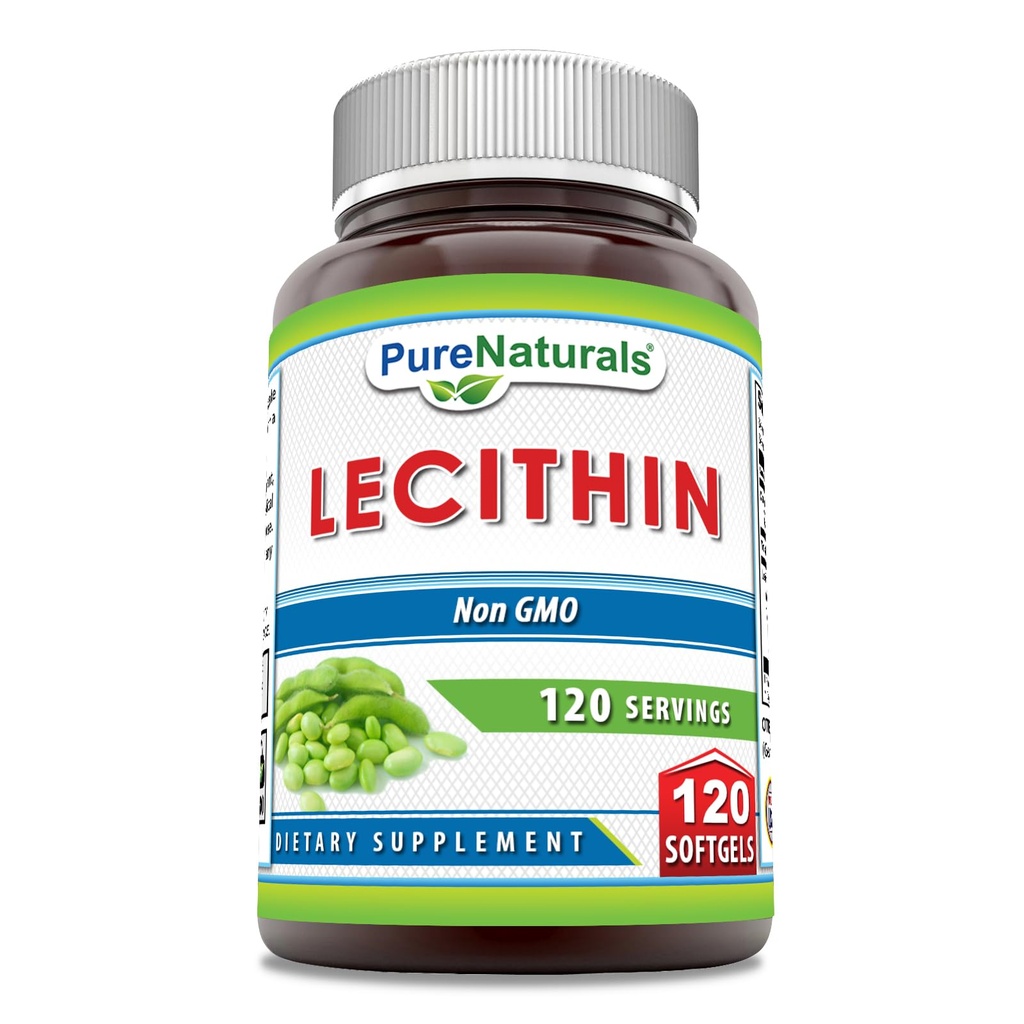 Ren Naturals Lecithin 1200 mg Softgels Supplement | Høy styrke | Ikke-GMO | Glutenfri (120 greve)
