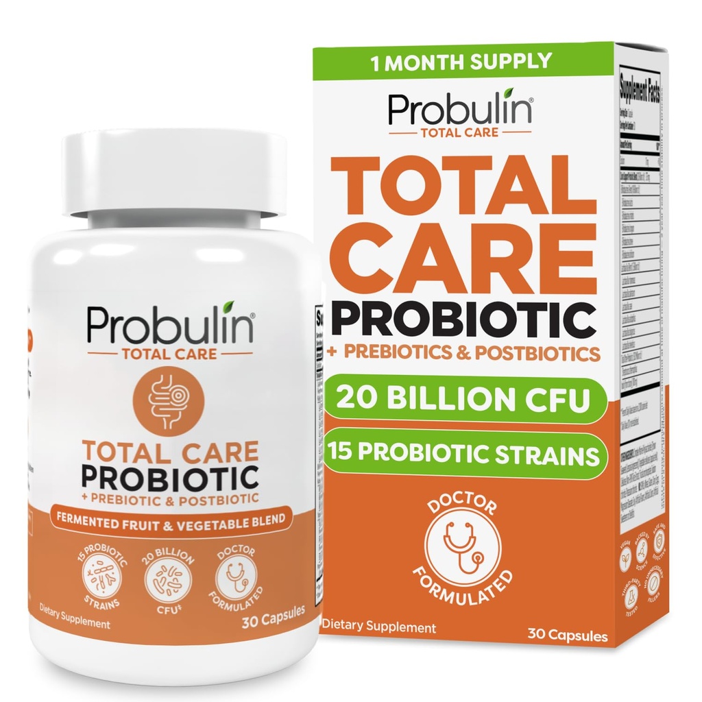 Probulin Total Care Probiotic Supplement, Daily Gut, Digestive, and Immune Helse Probiotika Kapsler for menn og kvinner, 20 milliarder CFU, Vegan, 30 Count Bottle