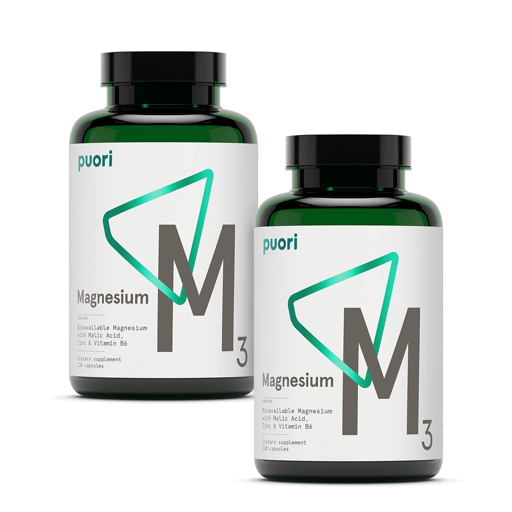 Puori Magnesium Complex Supplement - høy absorpsjon Magnesium Taurinat & Gluconate, sink, vitamin B6 & Malic Acid for søvnstøtte, immun- og beinhelse og muskelgjenvinning - 240 Vegankapsler