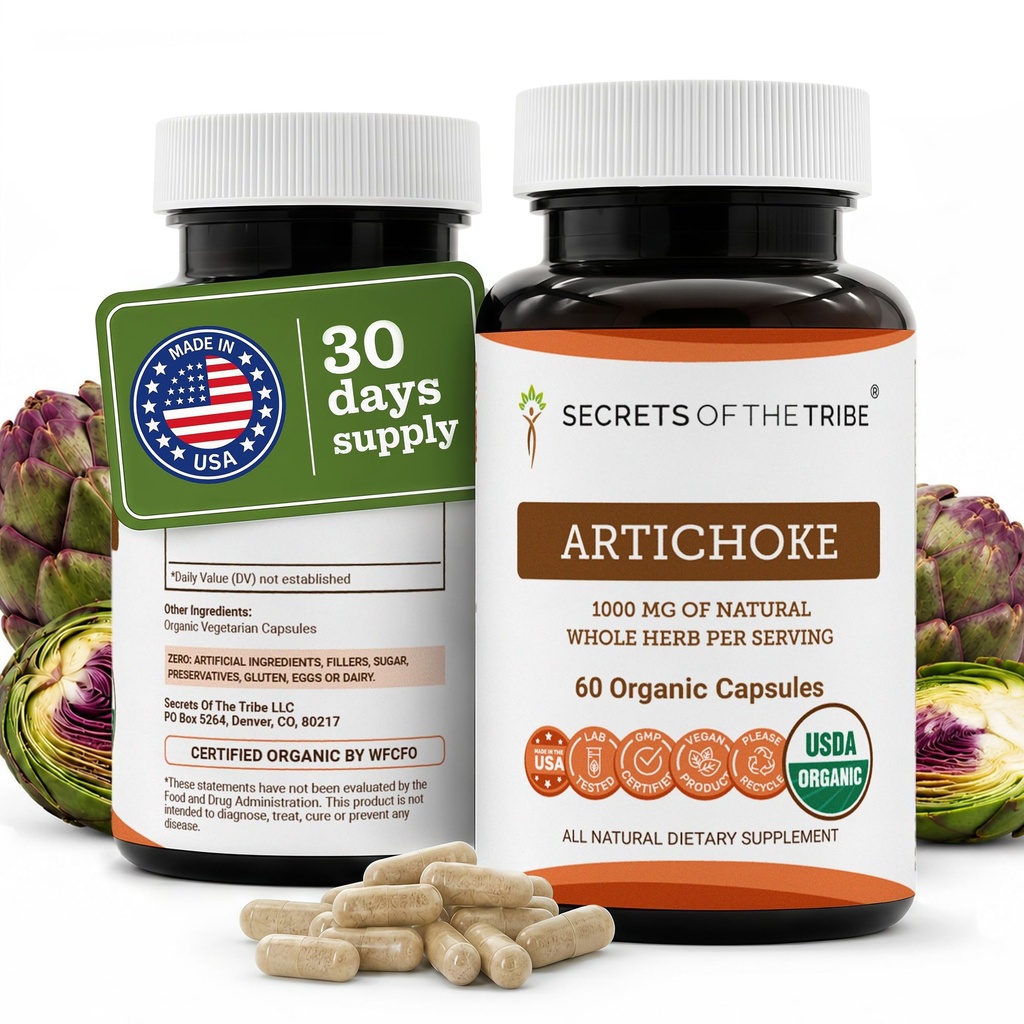 Hemmeligheter av Tribe Artichoke 60 kapsler, 1000 mg, Artichoke (Cynara scolymus) Tørket leaf (60 kapsler)
