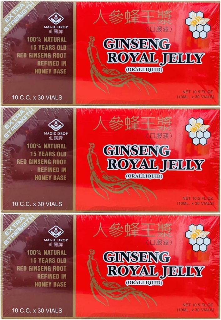 3 bokser Magic Drop Ginseng Royal Jelly (30 vialer), Totalt 90 vialer
