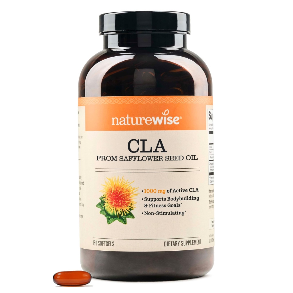 NatureWise CLA 1250 - Konjugert Linoleic Acid Supplement for kvinner og menn, ikke stimulerende, støtter sunn vekt, Fitnessmål - Ikke-GMO, Glutenfri - 180 Softgels[2-måneders forsyning]