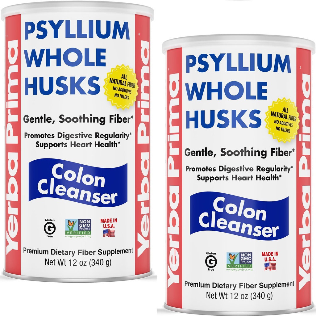 Yerba Prima Psyllium Whole Husks, 12 oz (2 Pack) - Colon Cleanser, Glutenfri, Ikke-GMO, Soothing Regelmessighet