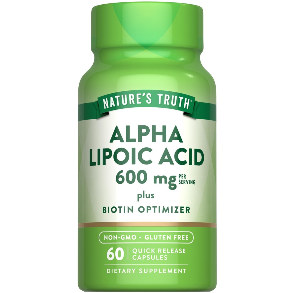 Naturens sannhet Alpha Lipoic Acid 600 mg | plus Biotin Optimizer | 60 kapsler | Ikke-GMO & Glutenfri Supplement
