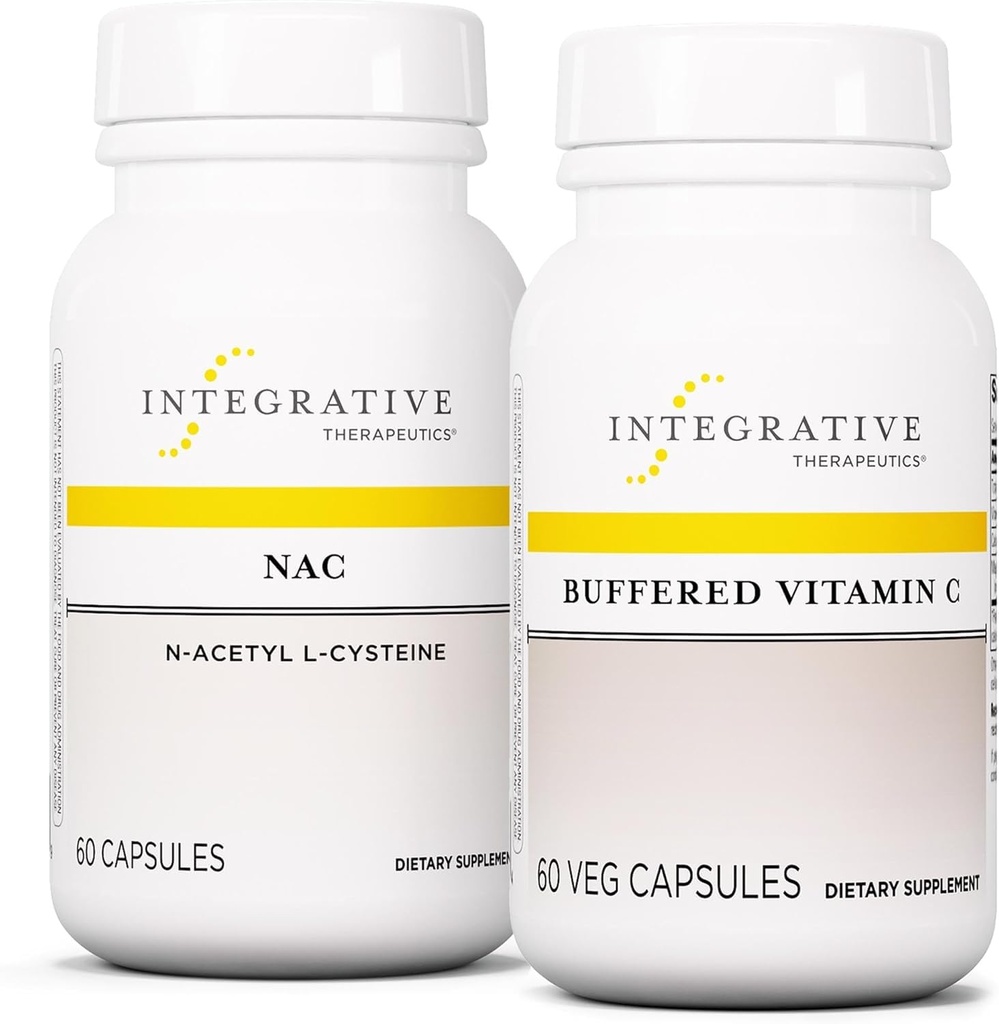 Integrative terapeutiske midler Bundle med Buffered Vitamin C Capsules 1000 mg, 60 Vegan Capsules & NAC, 60 Capsules - Immuntilskudd med antioksidant støtte* - Støtte åndedrett og lungefunksjon*
