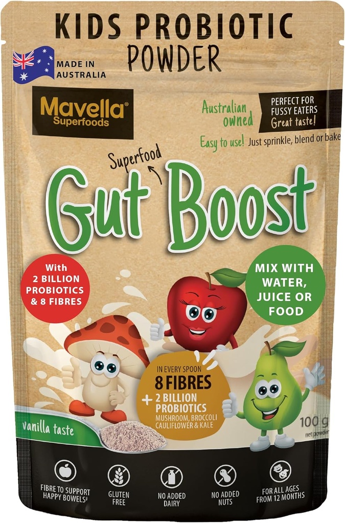 Kids Probiotic Powder Gut Boost – Daglig Digestiv & Immun Support med Fiber til barn Toddlers, Vanilla Flavored Fiber Supplement, Enkel blanding for dyspepsi & Gut Helse 3.52oz (100g)